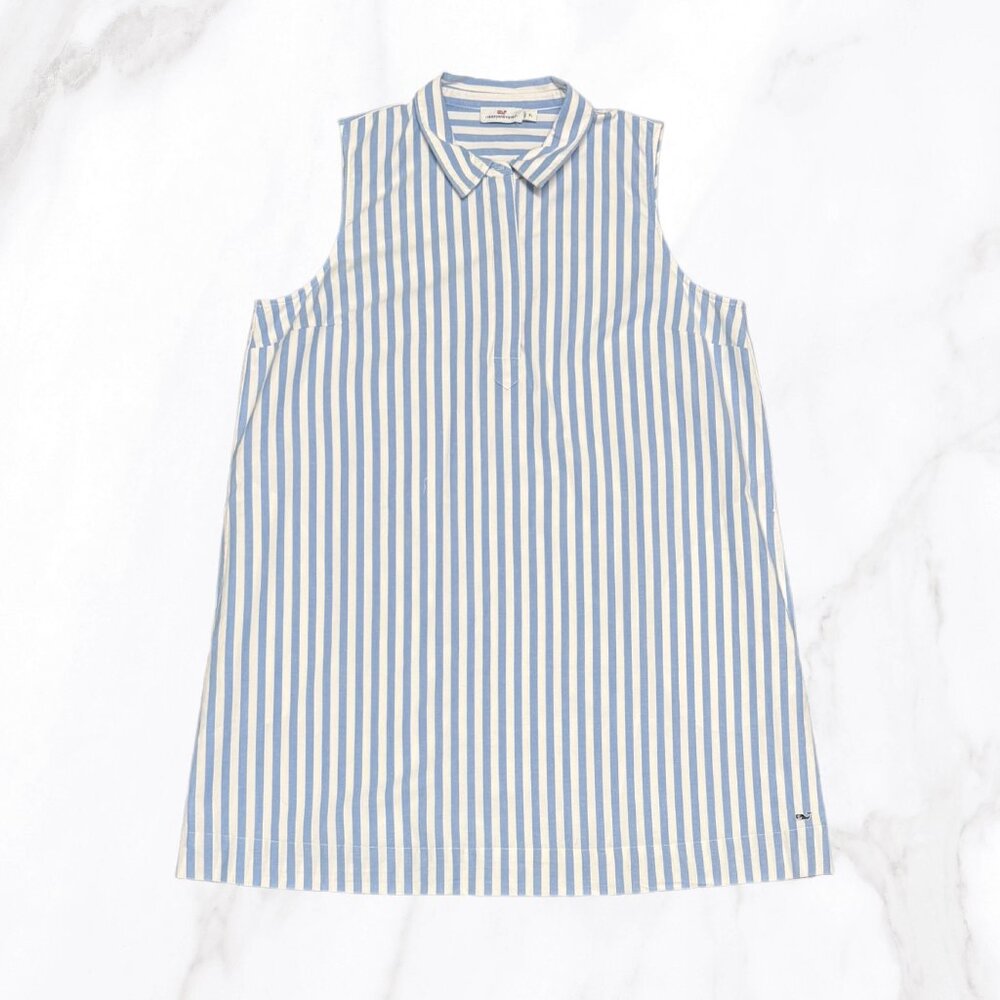 Vineyard Vines‎ Women's Blue & White Striped Sleeveless Collared Dress, Size XL